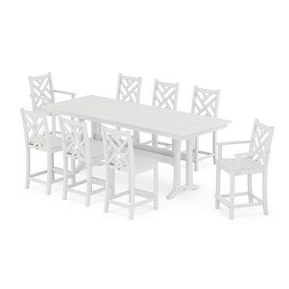 Chippendale 9-Piece Farmhouse Counter Set with Trestle Legs
