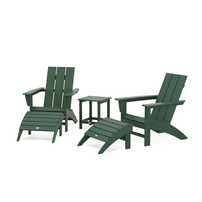 Modern Adirondack Chair 5-Piece Set with Ottomans and 18" Side Table