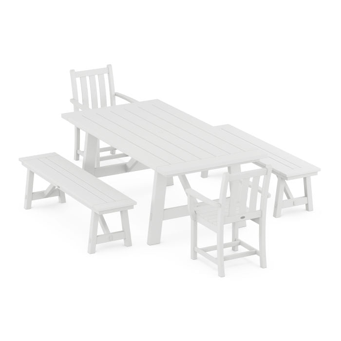 Traditional Garden 5-Piece Rustic Farmhouse Dining Set With Benches