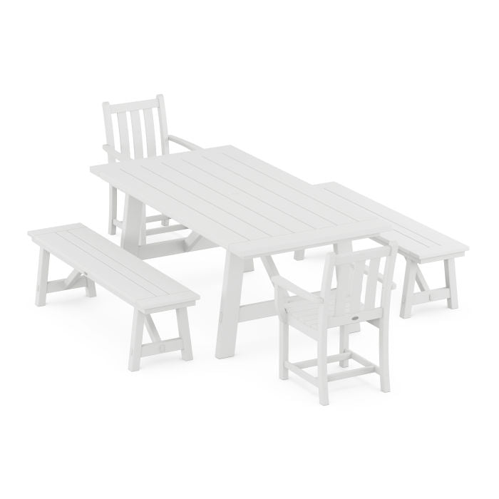 Traditional Garden 5-Piece Rustic Farmhouse Dining Set With Benches