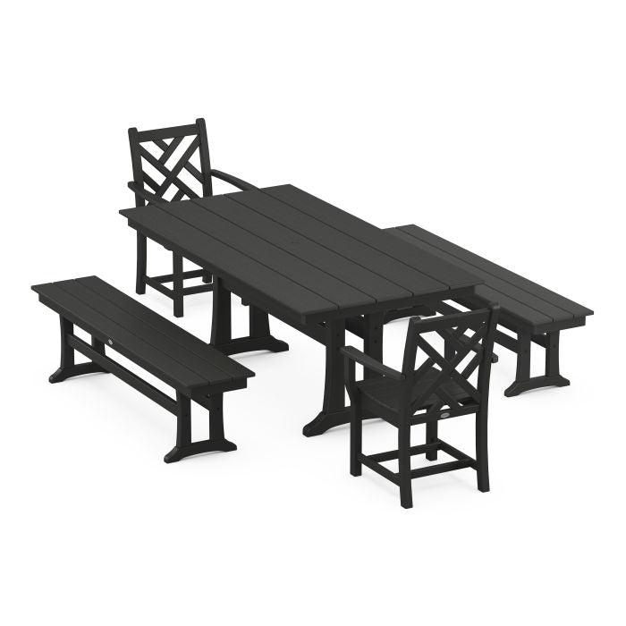 Chippendale 5-Piece Farmhouse Dining Set With Trestle Legs