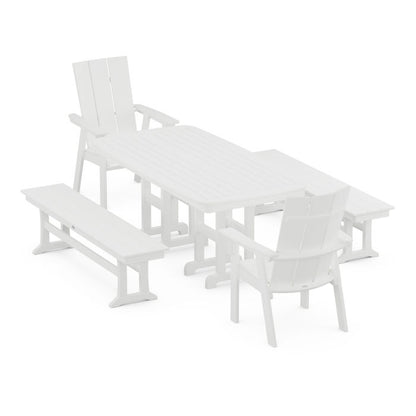 Modern Curveback Adirondack 5-Piece Dining Set with Benches
