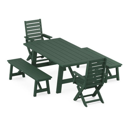 Captain 5-Piece Rustic Farmhouse Dining Set With Benches