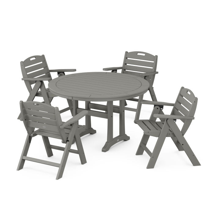 Nautical Folding Lowback Chair 5-Piece Round Dining Set With Trestle Legs