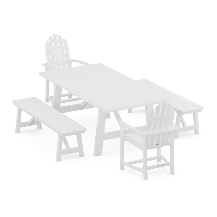 Classic Adirondack 5-Piece Rustic Farmhouse Dining Set With Benches