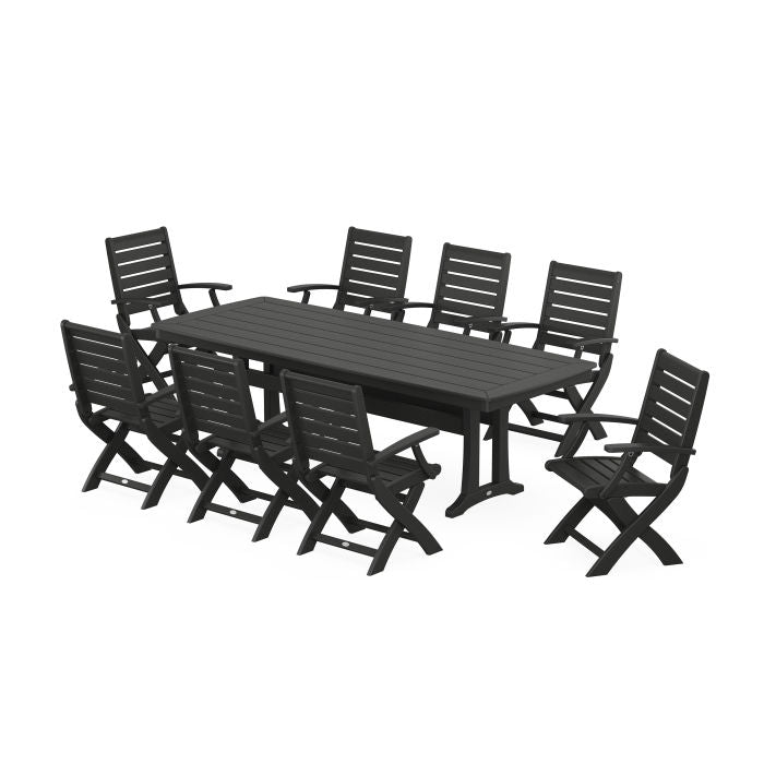 Signature Folding 9-Piece Dining Set with Trestle Legs