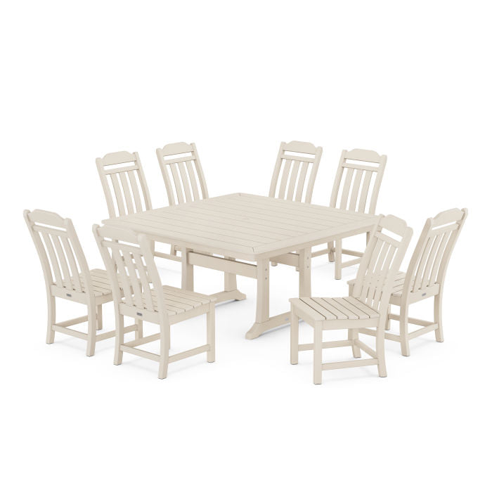 Country Living 9-Piece Square Side Chair Dining Set with Trestle Legs