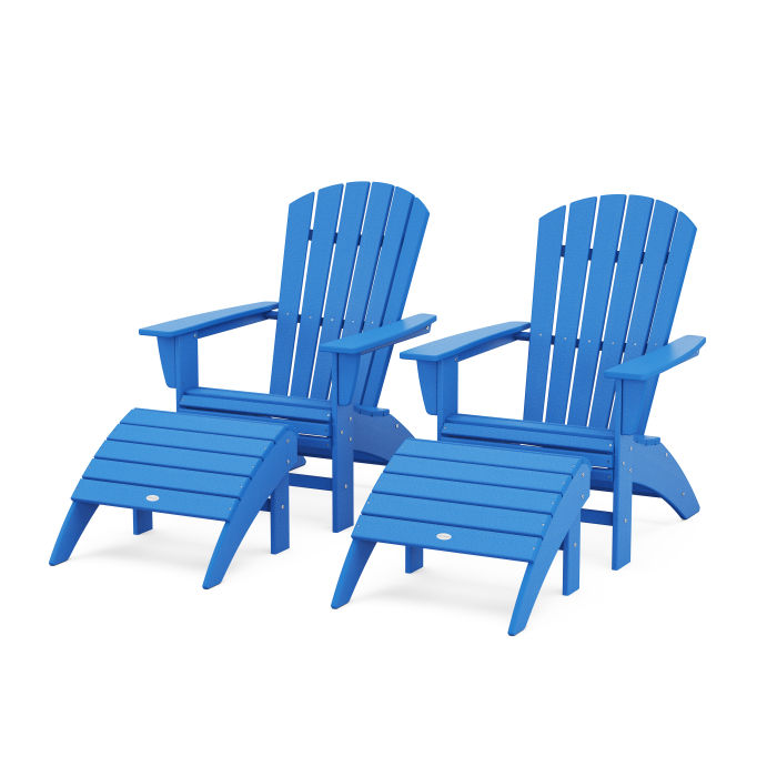 Nautical Curveback Adirondack Chair 4-Piece Set with Ottomans