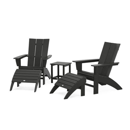 Modern Curveback Adirondack Chair 5-Piece Set with Ottomans and 18" Side Table