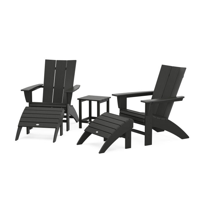Modern Curveback Adirondack Chair 5-Piece Set with Ottomans and 18" Side Table