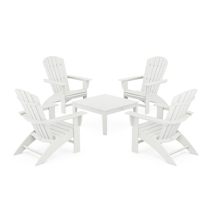 5-Piece Nautical Curveback Adirondack Chair Conversation Set with 36" Conversation Table in Vintage Finish