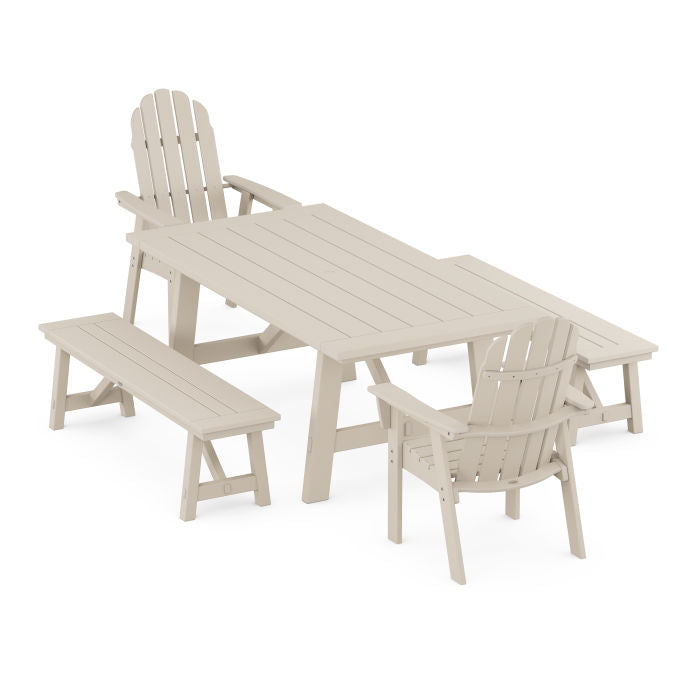 Vineyard Curveback Adirondack 5-Piece Rustic Farmhouse Dining Set With Benches