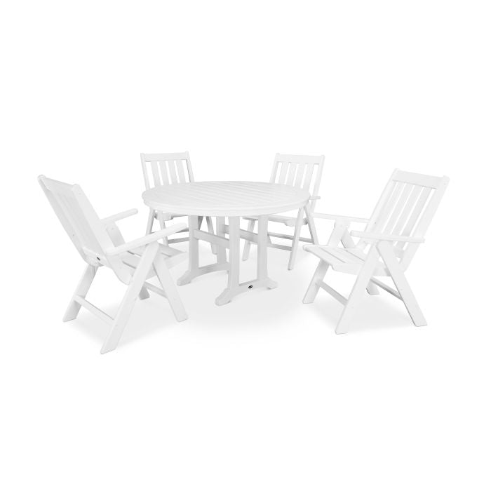Vineyard Folding Chair 5-Piece Round Dining Set with Trestle Legs