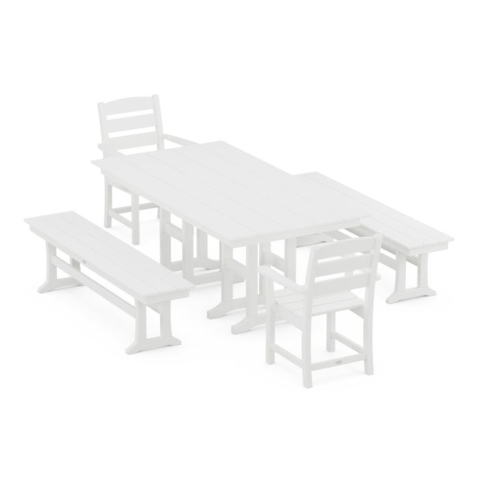 Lakeside 5-Piece Farmhouse Dining Set with Benches