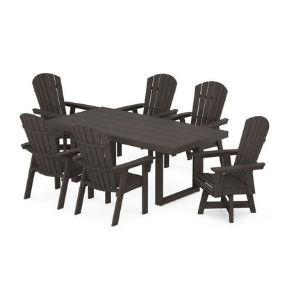 Nautical Curveback Adirondack Swivel Chair 7-Piece Dining Set in Vintage Finish