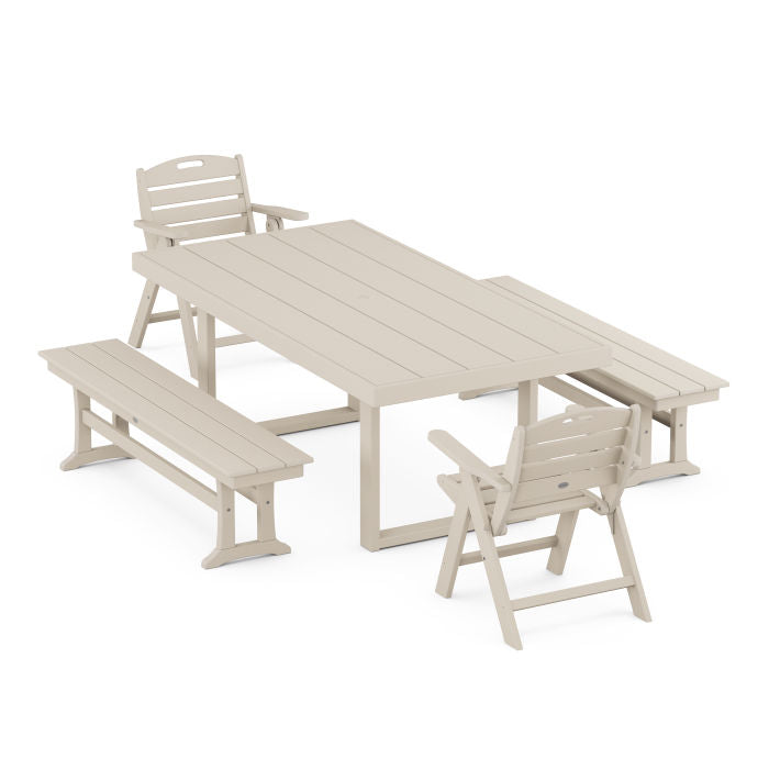 Nautical Lowback 5-Piece Dining Set with Benches