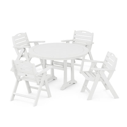 Nautical Folding Lowback Chair 5-Piece Round Dining Set With Trestle Legs
