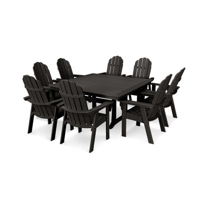 Vineyard Curveback Adirondack 9-Piece Nautical Trestle Dining Set