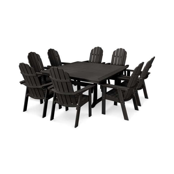 Vineyard Curveback Adirondack 9-Piece Nautical Trestle Dining Set
