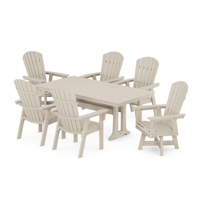 Nautical Curveback Adirondack Swivel Chair 7-Piece Farmhouse Dining Set With Trestle Legs