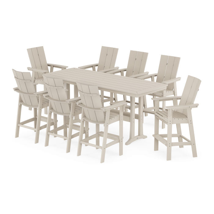 Modern Curveback Adirondack 9-Piece Bar Set with Trestle Legs