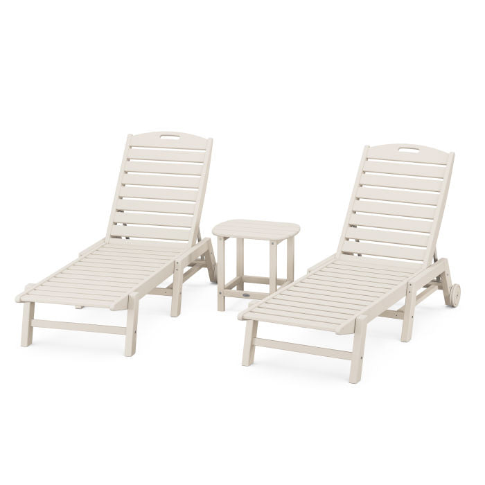 Nautical 3-Piece Chaise Lounge with Wheels Set with South Beach 18" Side Table