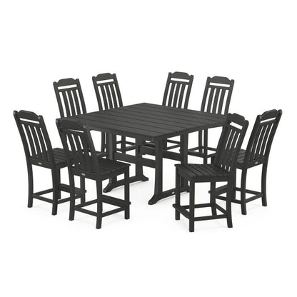Country Living 9-Piece Square Farmhouse Side Chair Counter Set with Trestle Legs