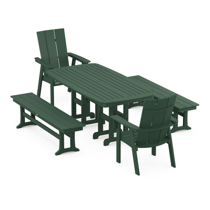Modern Curveback Adirondack 5-Piece Dining Set with Benches
