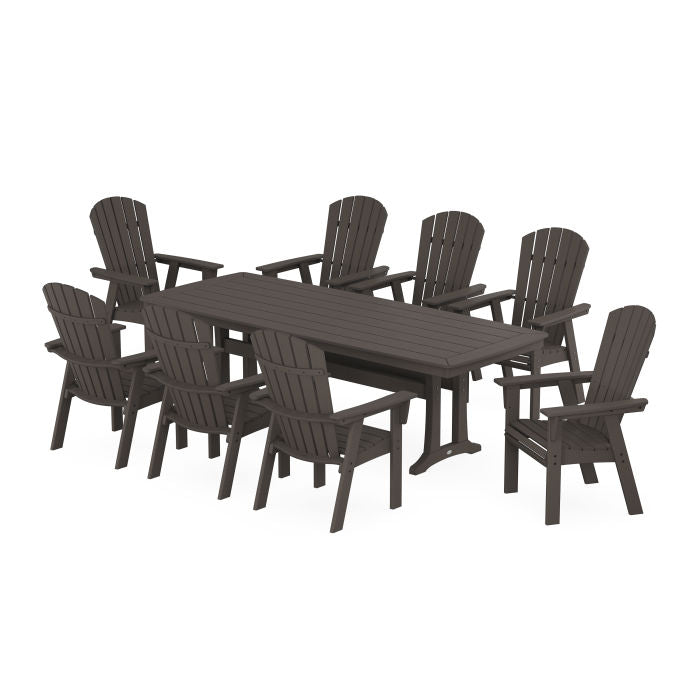 Nautical Curveback Adirondack 9-Piece Dining Set with Trestle Legs in Vintage Finish