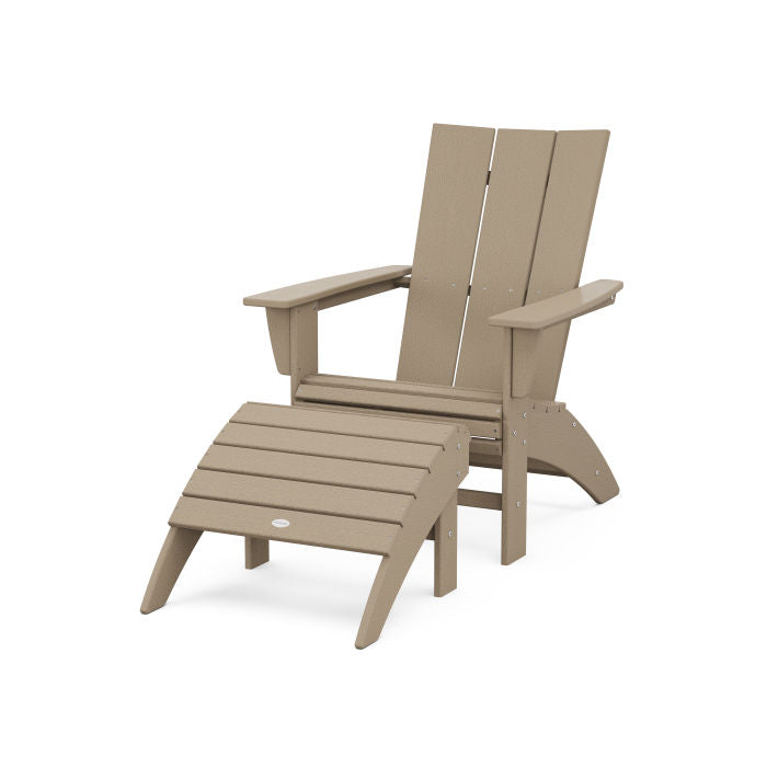 Modern Curveback Adirondack Chair 2-Piece Set with Ottoman in Vintage Finish