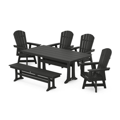 Nautical Adirondack Swivel 6-Piece Farmhouse Dining Set With Trestle Legs