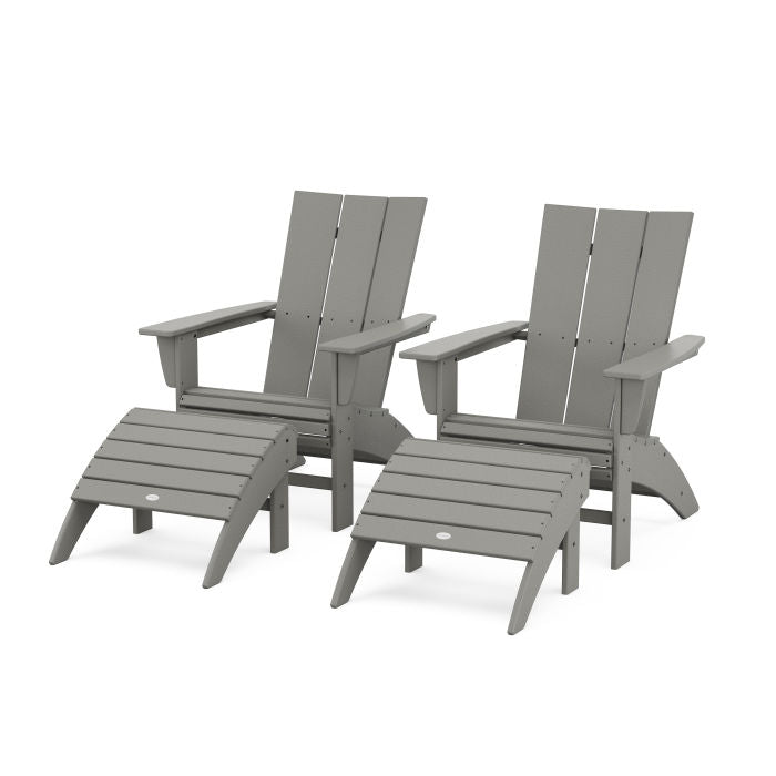 Modern Curveback Adirondack Chair 4-Piece Set with Ottomans