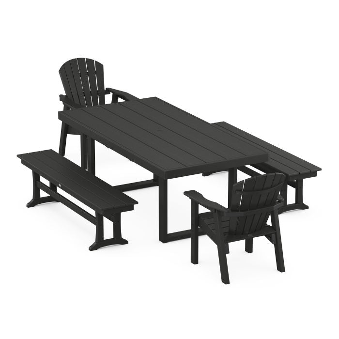 Seashell 5-Piece Dining Set with Benches