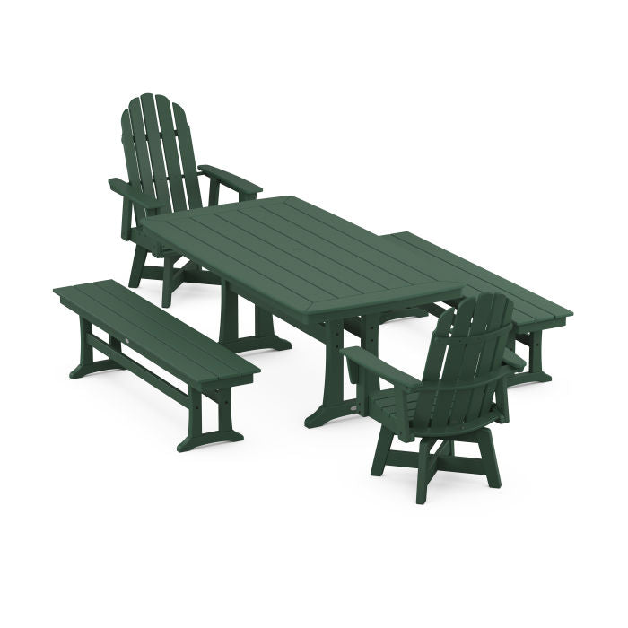 Vineyard Adirondack Swivel Chair 5-Piece Dining Set with Trestle Legs and Benches