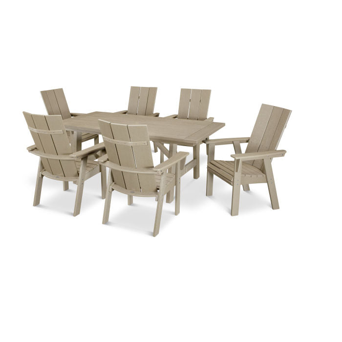 Modern Curveback Adirondack 7-Piece Rustic Farmhouse Dining Set in Vintage Finish