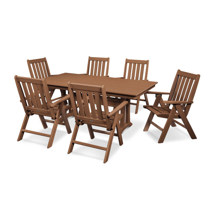 Vineyard Folding Chair 7-Piece Farmhouse Dining Set with Trestle Legs