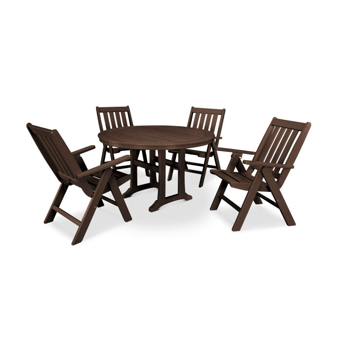 Vineyard Folding Chair 5-Piece Round Dining Set with Trestle Legs