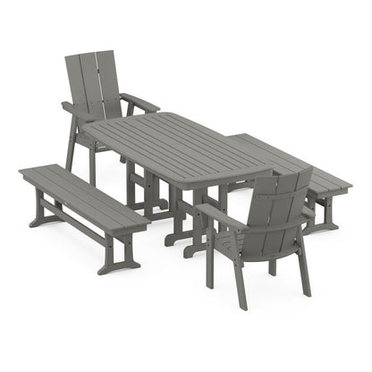 Modern Curveback Adirondack 5-Piece Dining Set with Benches