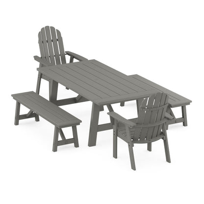 Vineyard Curveback Adirondack 5-Piece Rustic Farmhouse Dining Set With Benches