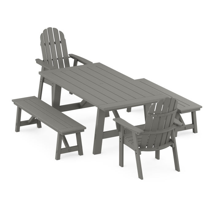 Vineyard Curveback Adirondack 5-Piece Rustic Farmhouse Dining Set With Benches