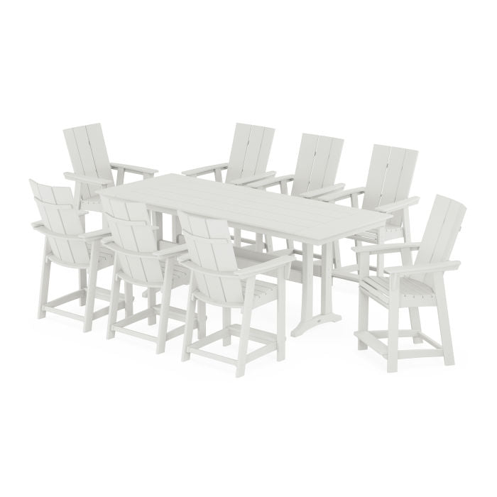 Modern Curveback Adirondack 9-Piece Farmhouse Counter Set with Trestle Legs in Vintage Finish