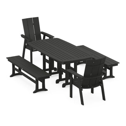 Modern Curveback Adirondack 5-Piece Dining Set with Benches