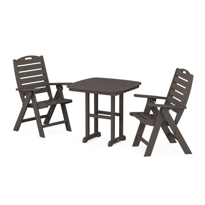 Nautical Folding Highback Chair 3-Piece Dining Set in Vintage Finish