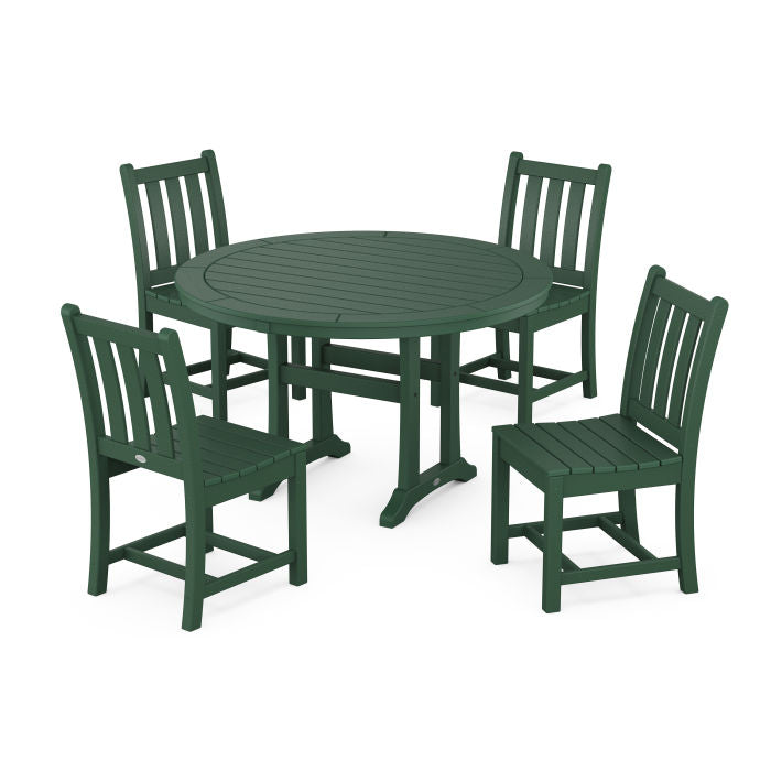 Traditional Garden Side Chair 5-Piece Round Dining Set With Trestle Legs