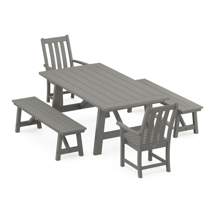Vineyard 5-Piece Rustic Farmhouse Dining Set With Benches