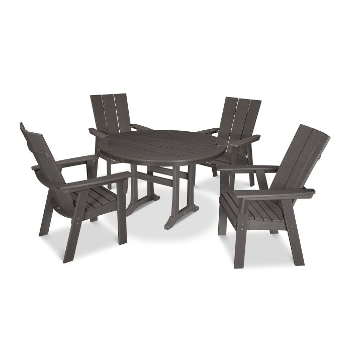 Modern Curveback Adirondack 5-Piece Nautical Trestle Dining Set in Vintage Finish