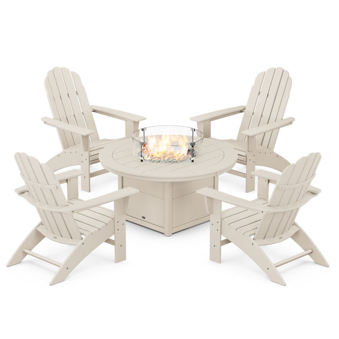 Vineyard Curveback Adirondack 5-Piece Conversation Set with Fire Pit Table