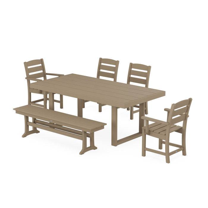 Lakeside 6-Piece Dining Set with Bench in Vintage Finish